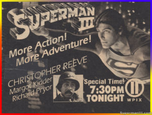 SUPERMAN III- TV Guide WPIX ad. May 15, 1991, 7:30-10pm. New York, U.S.