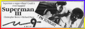 SUPERMAN III- Cable guide KMSP ad. May 5, 1990.