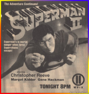 SUPERMAN II- TV Guide WPIX ad. May 24, 1993.