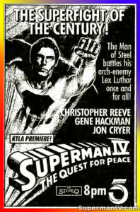 SUPERMAN IV- Cable guide KTLA ad. May 18, 1990, 8-10pm. Los Angeles, U.S.