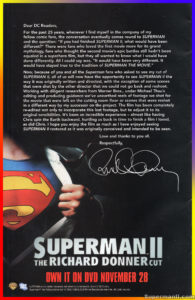 SUPERMAN II THE RICHARD DONNER CUT- Comic book ad. November 28, 2006.