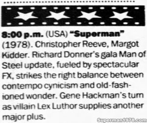 SUPERMAN THE MOVIE- USA network newspaper clipping. December 24, 1993.