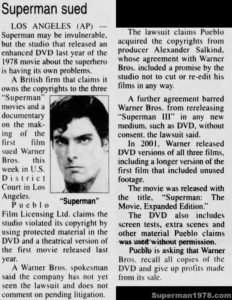 SUPERMAN THE MOVIE- Newspaper article. June 2002.