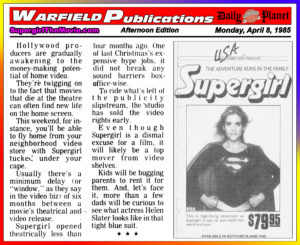 SUPERGIRL THE DAILY PLANET- April 8, 1985.