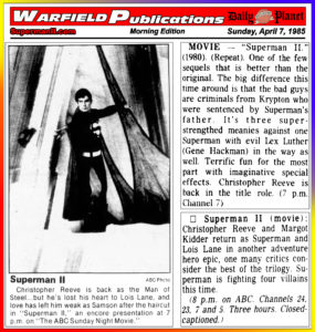 SUPERMAN II THE DAILY PLANET- April 7, 1985.