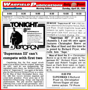 SUPERMAN III THE DAILY PLANET- April 20, 1986.