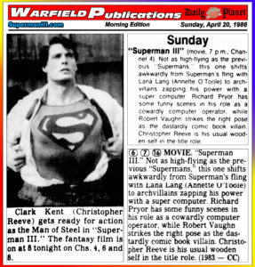 SUPERMAN III THE DAILY PLANET- April 20, 1986.