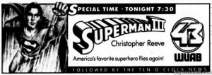 SUPERMAN III- WUAB ad. November 23, 1992.