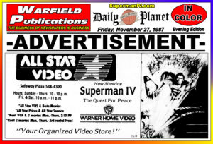 SUPERMAN IV THE DAILY PLANET- November 27, 1987.